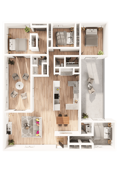 Floor plan for 3 beds, 3 baths, 2100 sqft